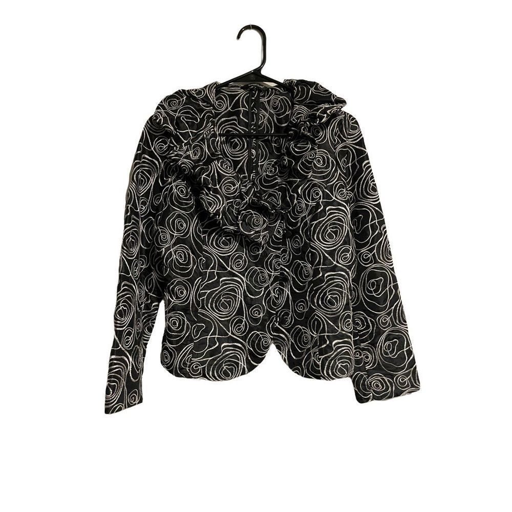 Samuel Dong Black Blouse with White embroidered roses-small